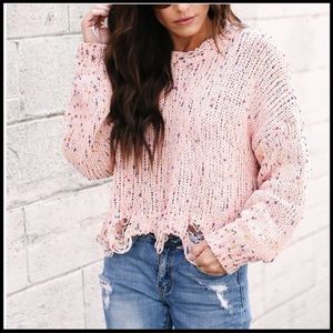 Pink Confetti Distressed Sweater Pink Lily